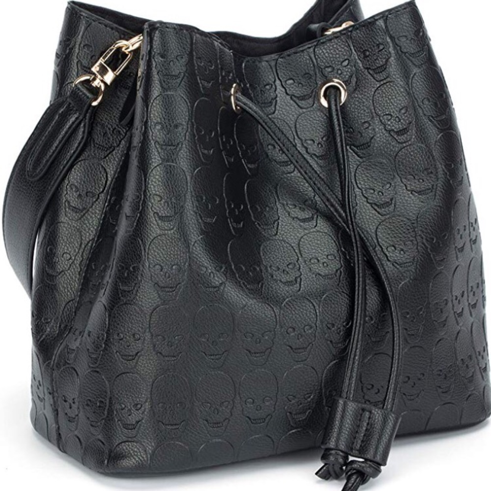 Skulls Bucket Bag Black Leather